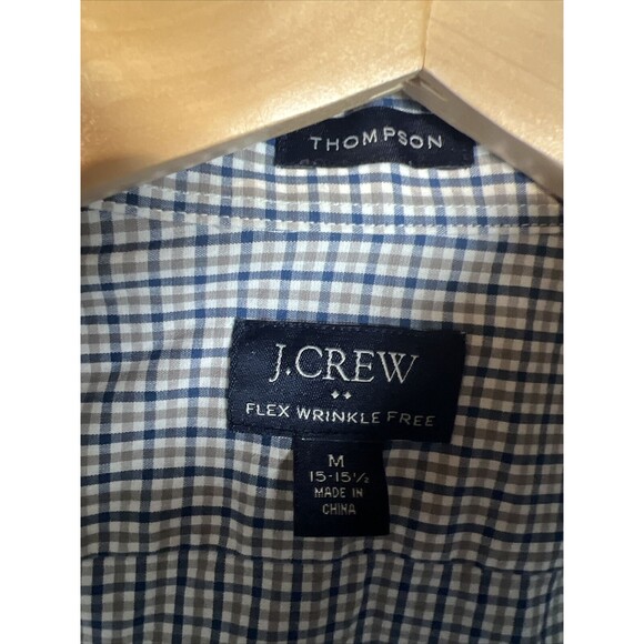 J Crew Thompson Button Up Shirt Mens Size Medium White Blue Beige Check EUC - Picture 6 of 10